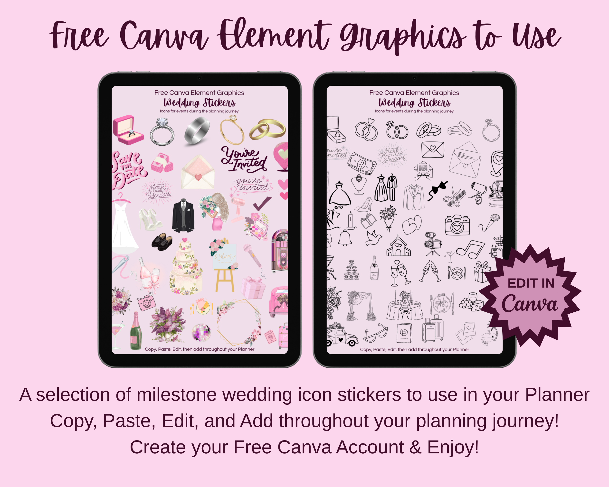 Digital Download: Wedding Planner: 12 Month Timeline & Calendar, Contacts, Checklists