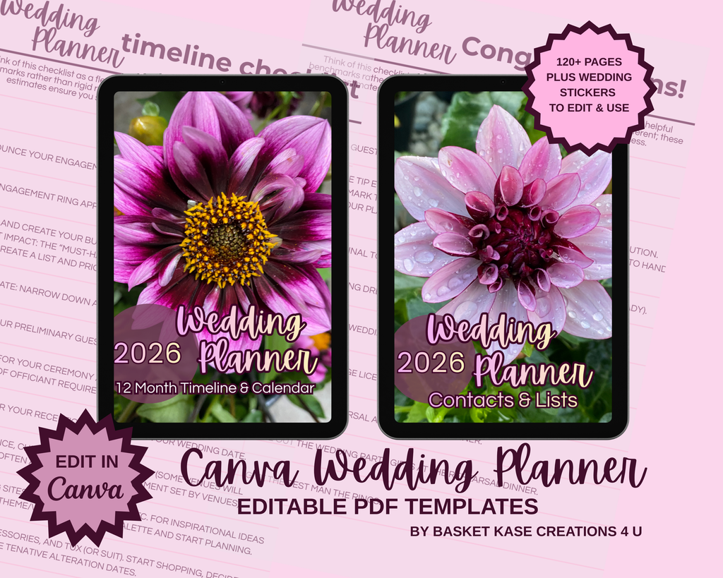 Digital Download: Wedding Planner: 12 Month Timeline & Calendar, Contacts, Checklists