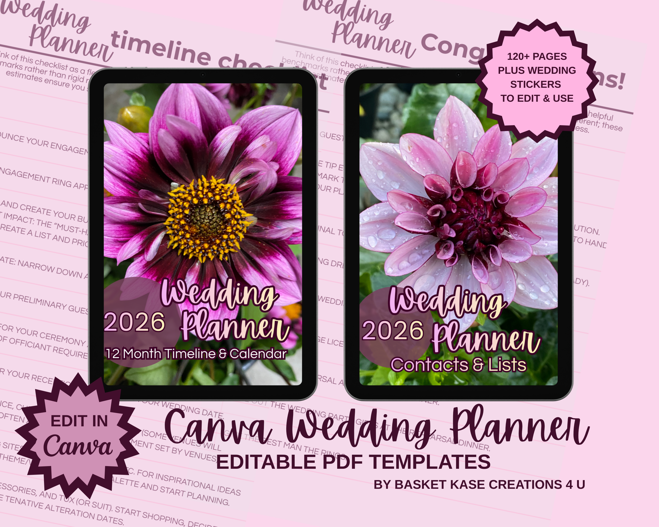 Digital Download: Wedding Planner: 12 Month Timeline & Calendar, Contacts, Checklists