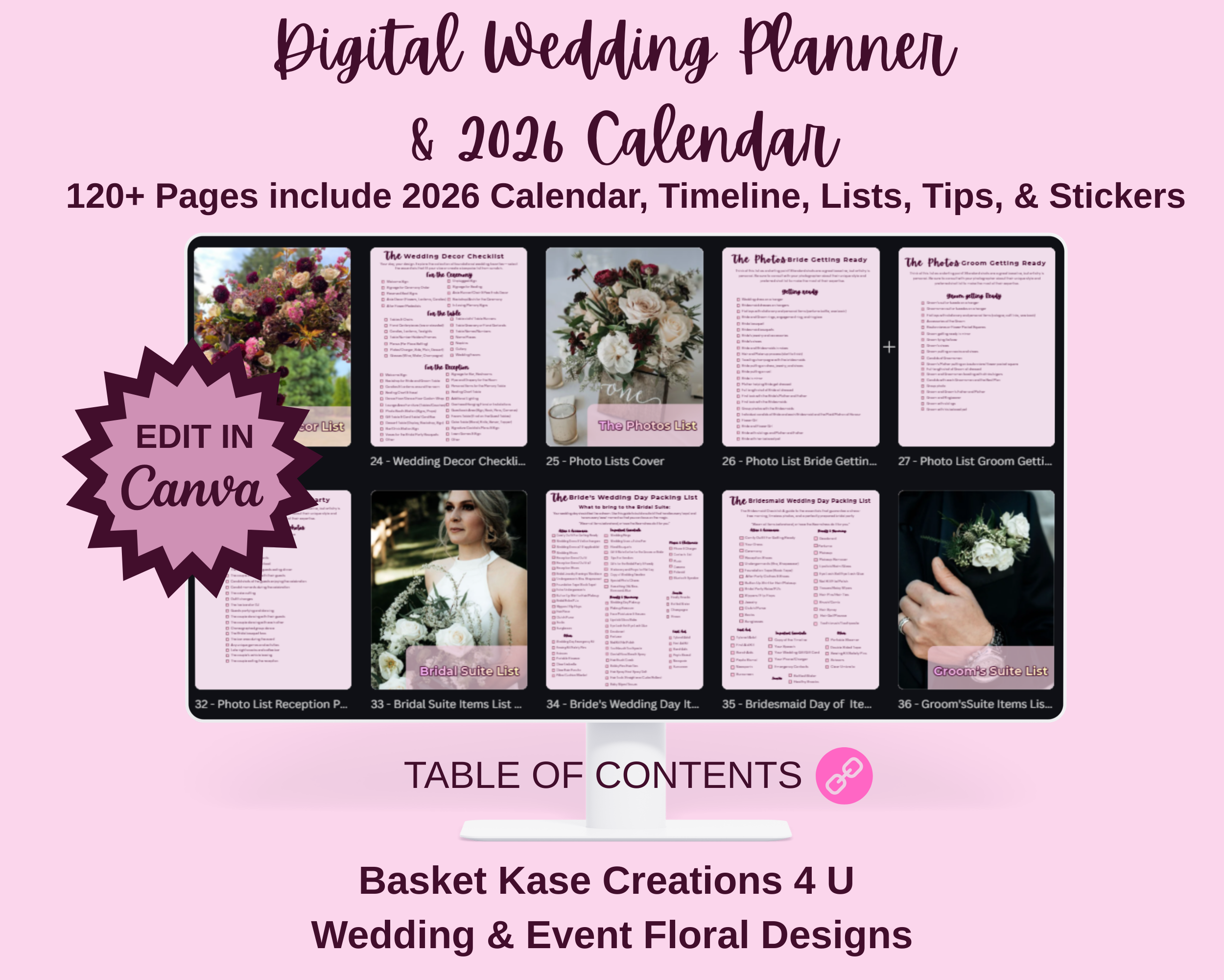 Digital Download: Wedding Planner: 12 Month Timeline & Calendar, Contacts, Checklists